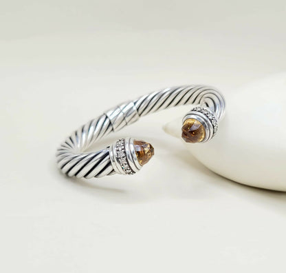 David Yurman 10mm Cable Hinged Bracelet With Citrine and Diamonds