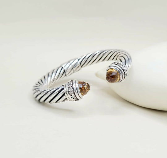 David Yurman 10mm Cable Hinged Bracelet With Citrine and Diamonds