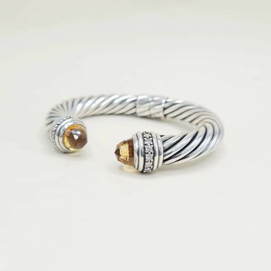 David Yurman 10mm Cable Hinged Bracelet With Citrine and Diamonds