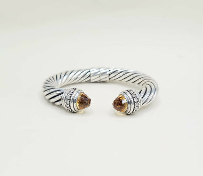 David Yurman 10mm Cable Hinged Bracelet With Citrine and Diamonds
