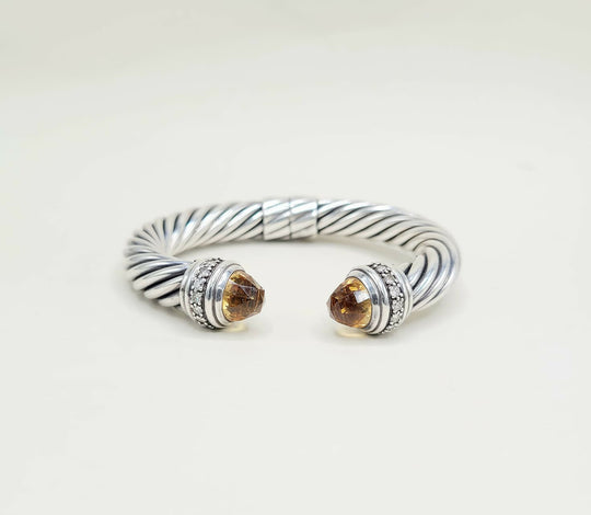David Yurman 10mm Cable Hinged Bracelet With Citrine and Diamonds