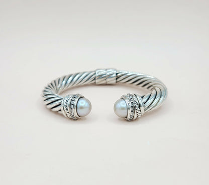    David Yurman 10mm Crossover Grey Pearl Diamonds Bracelet