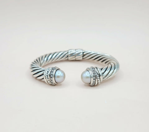  David Yurman 10mm Crossover Grey Pearl Diamonds Bracelet