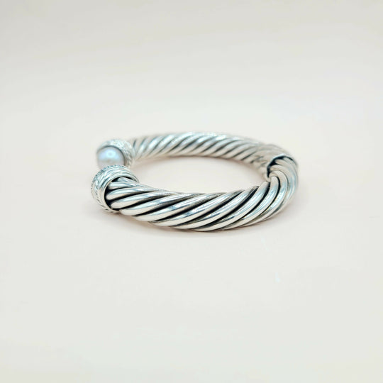  David Yurman 10mm Crossover Grey Pearl Diamonds Bracelet