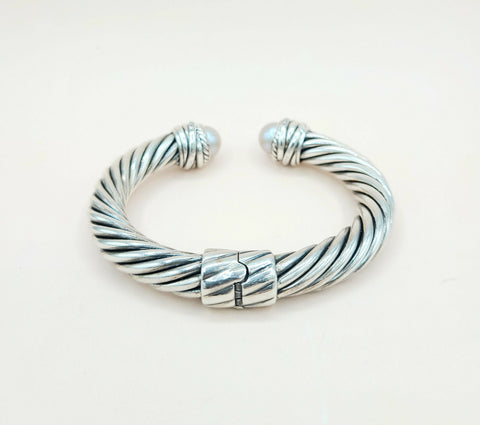  David Yurman 10mm Crossover Grey Pearl Diamonds Bracelet