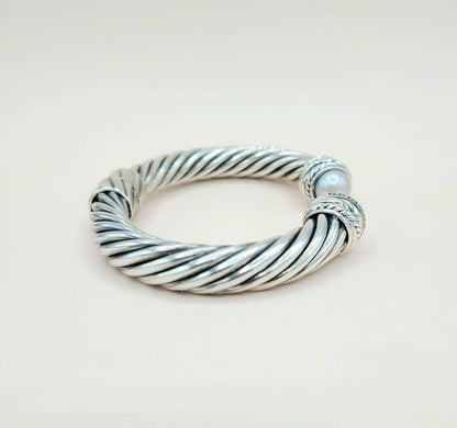    David Yurman 10mm Crossover Grey Pearl Diamonds Bracelet
