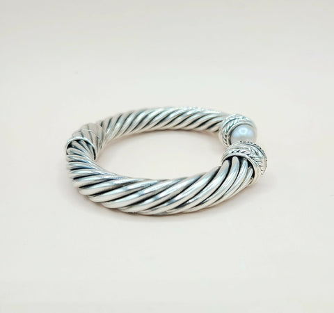  David Yurman 10mm Crossover Grey Pearl Diamonds Bracelet