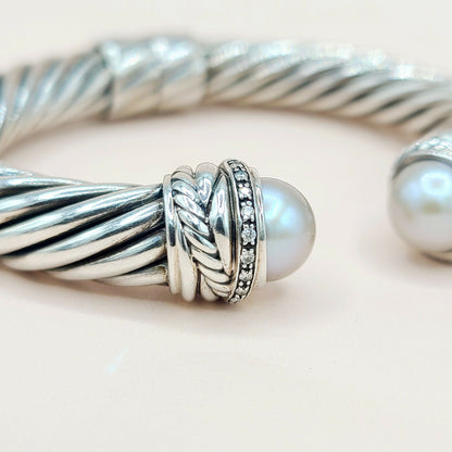    David Yurman 10mm Crossover Grey Pearl Diamonds Bracelet