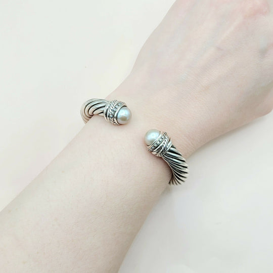  David Yurman 10mm Crossover Grey Pearl Diamonds Bracelet
