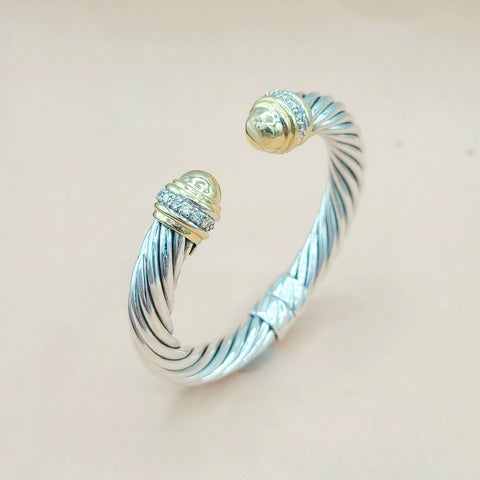  David Yurman 10mm Gold Dome Diamond Bracelet
