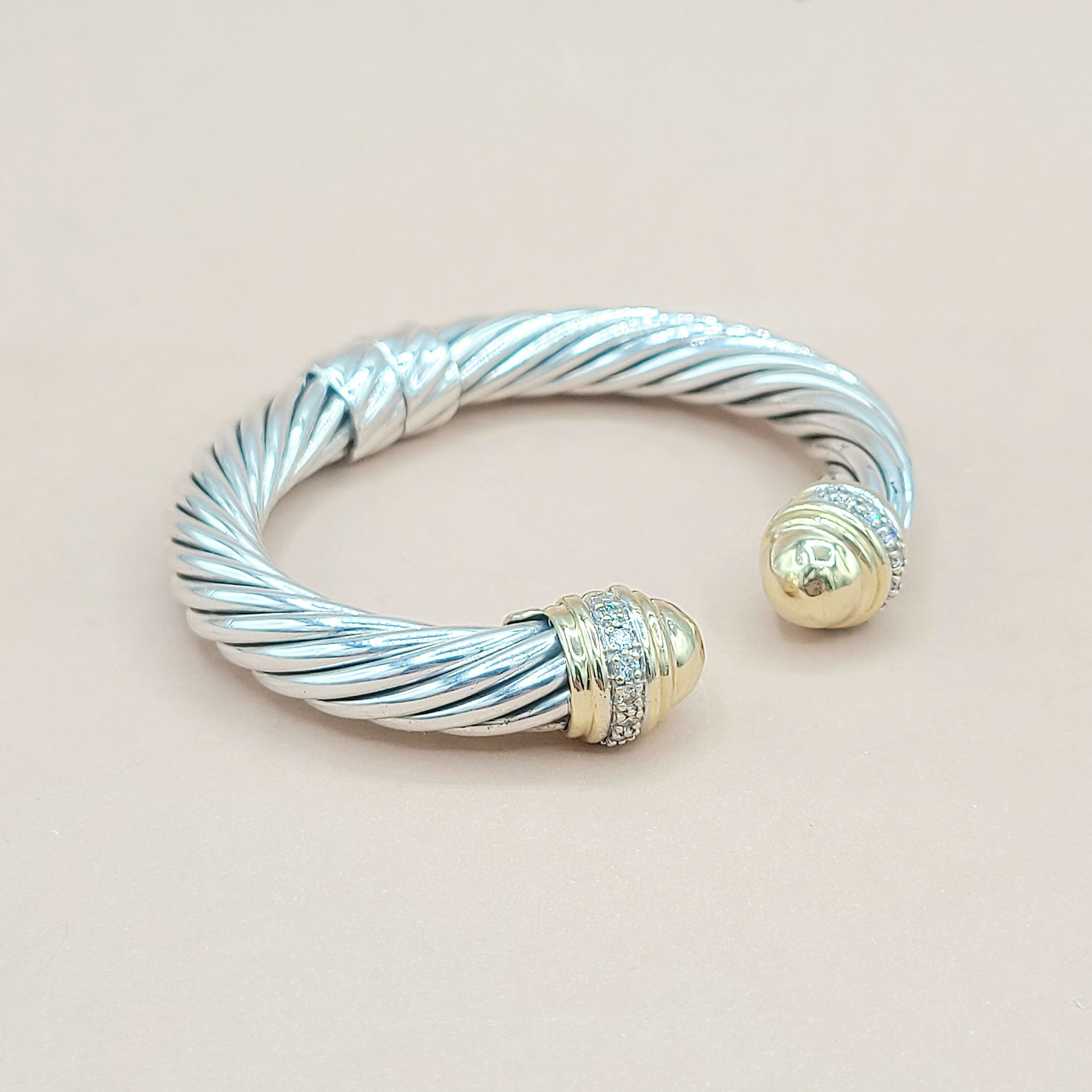 David Yurman 10mm Cable Gold Dome Diamond Bracelet | Certified  AYW Luxury #