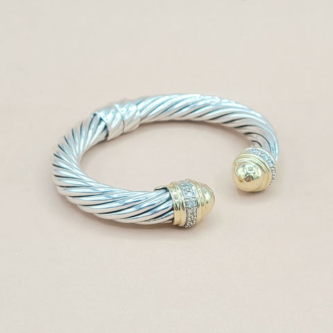  David Yurman 10mm Gold Dome Diamond Bracelet