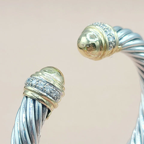  David Yurman 10mm Gold Dome Diamond Bracelet