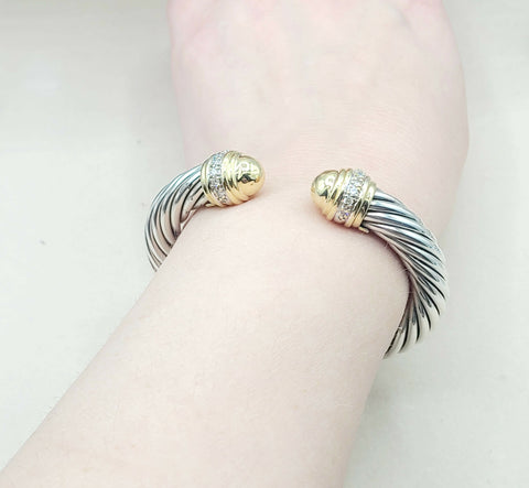  David Yurman 10mm Gold Dome Diamond Bracelet