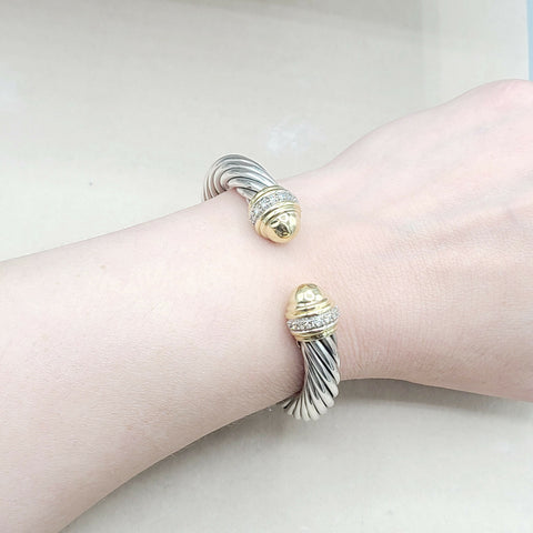  David Yurman 10mm Gold Dome Diamond Bracelet