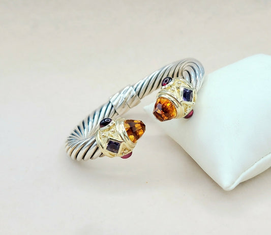 David Yurman 10mm Renaissance Bracelet With Citrine, Iolite , Garnet And Gold