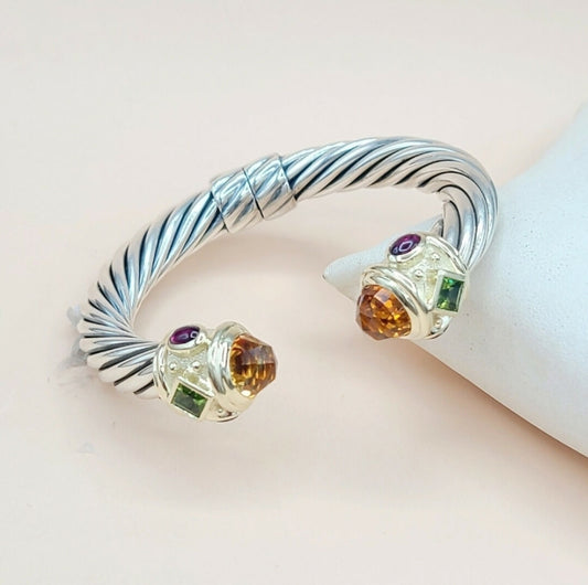 David Yurman 10mm Renaissance Bracelet With Citrine, Peridot , Garnet And Gold
