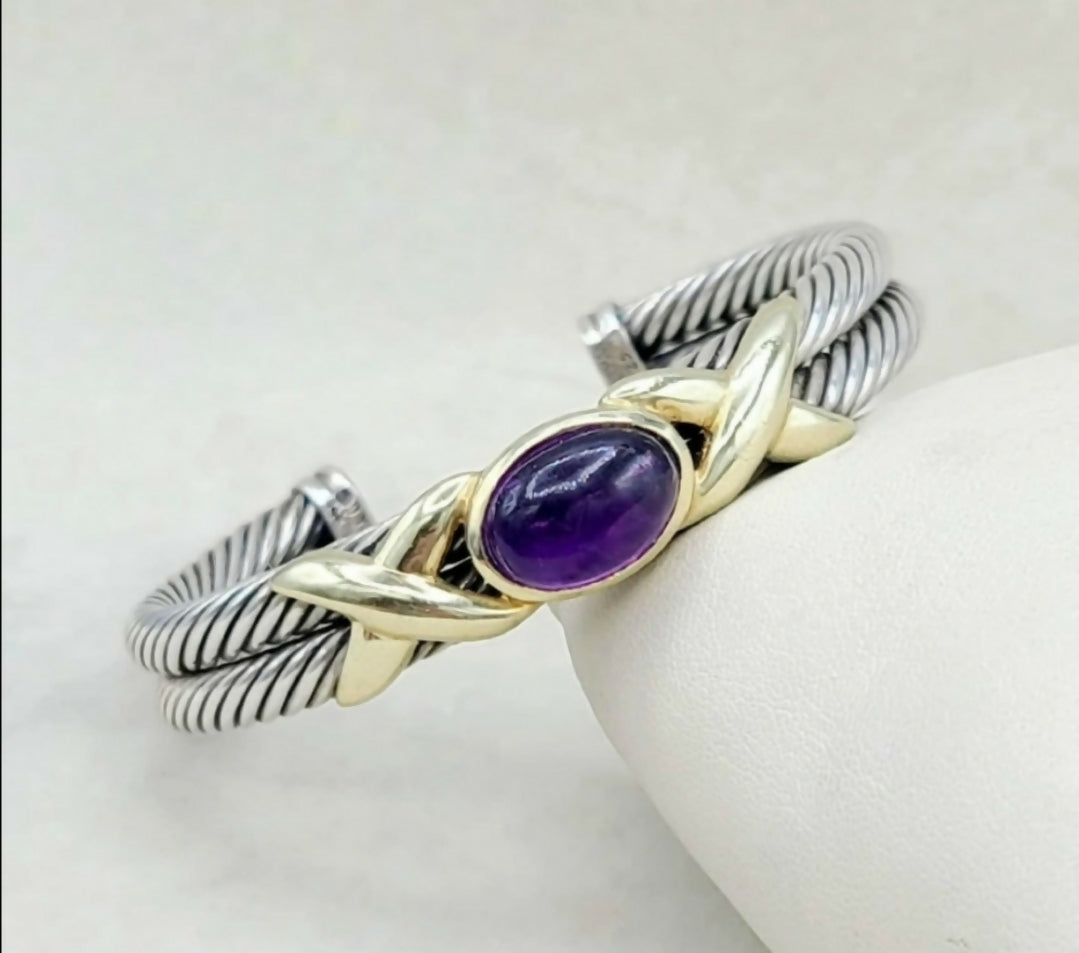David Yurman 10mm Renaissance Double Gold X Amethyst Bracelet 