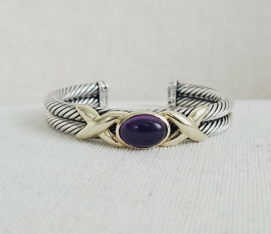 David Yurman 10mm Renaissance Double Gold X Amethyst Bracelet 