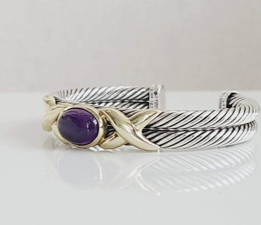 David Yurman 10mm Renaissance Double Gold X Amethyst Bracelet 
