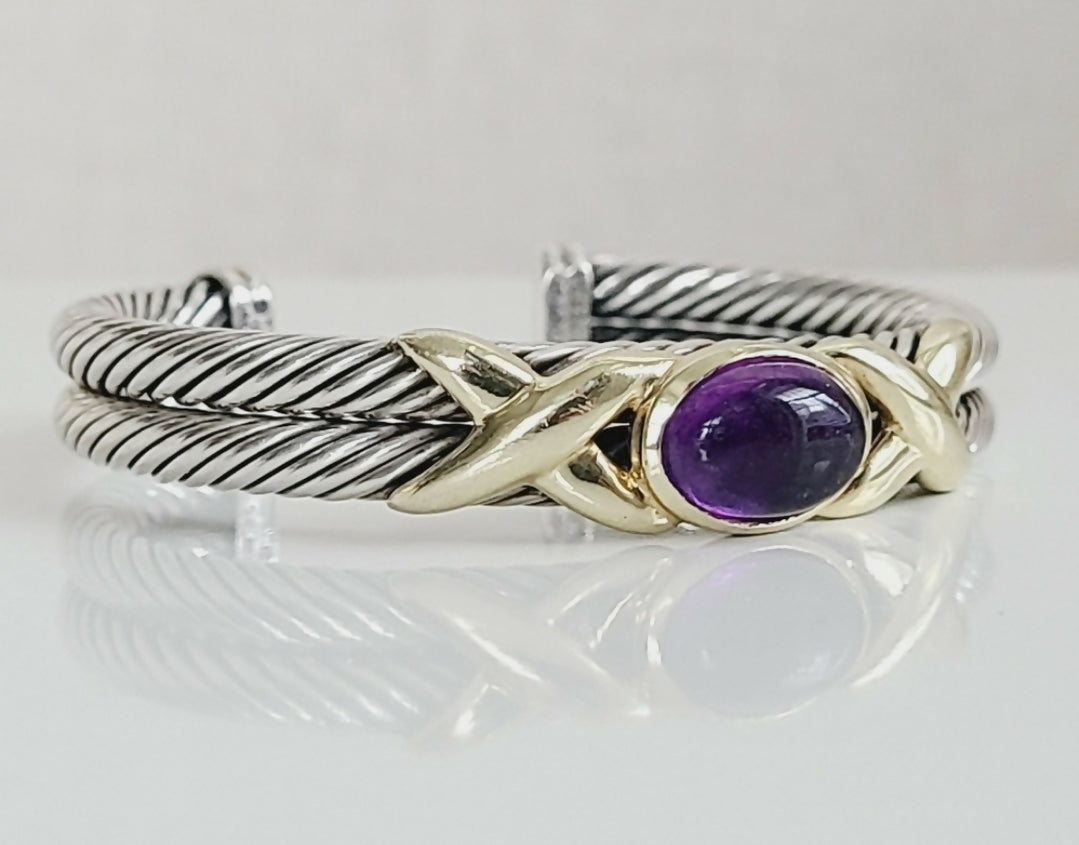 David Yurman 10mm Renaissance Double Gold X Amethyst Bracelet 