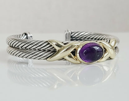 David Yurman 10mm Renaissance Double Gold X Amethyst Bracelet 