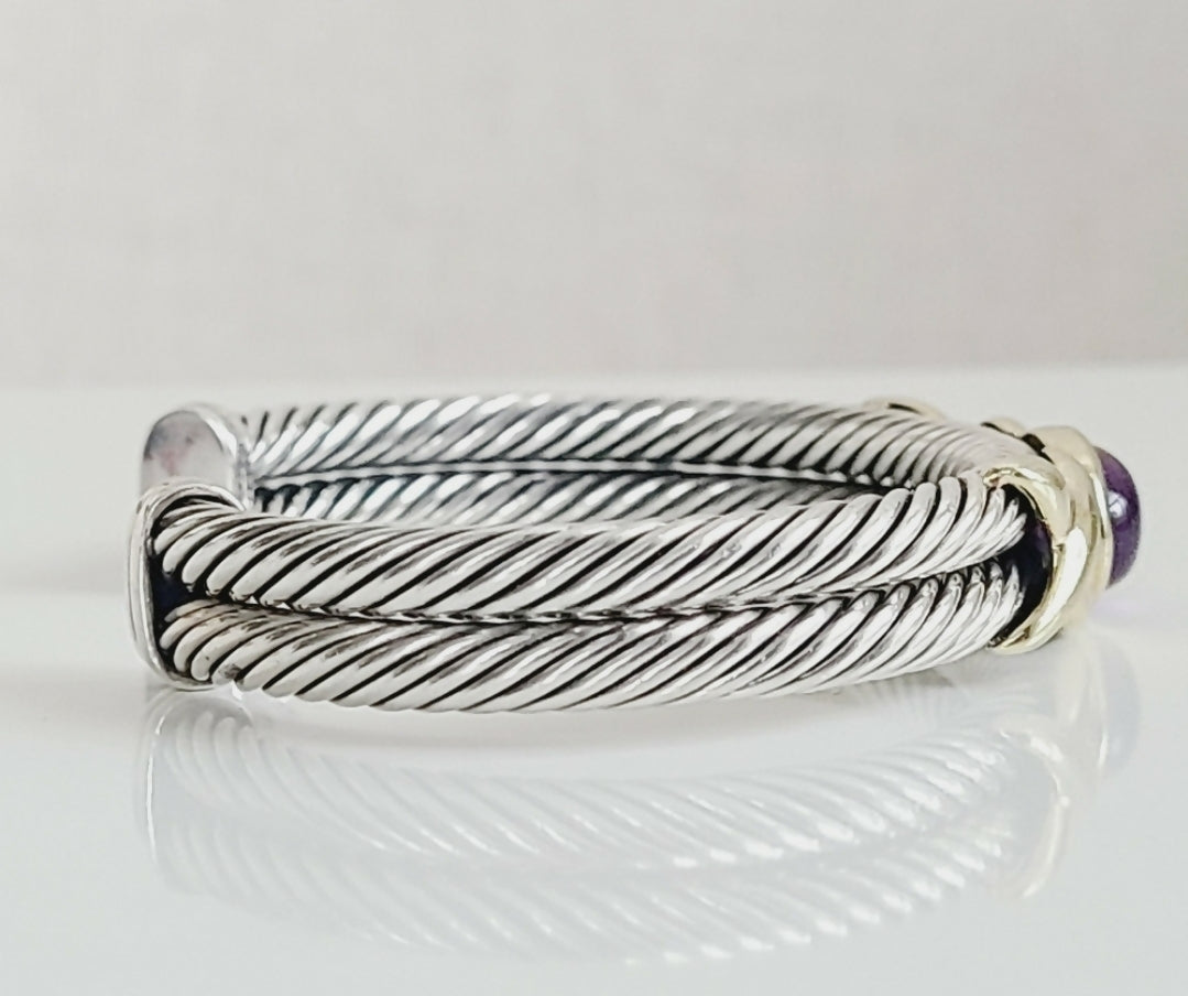 David Yurman 10mm Renaissance Double Gold X Amethyst Bracelet 