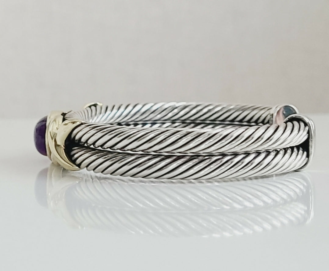 David Yurman 10mm Renaissance Double Gold X Amethyst Bracelet 