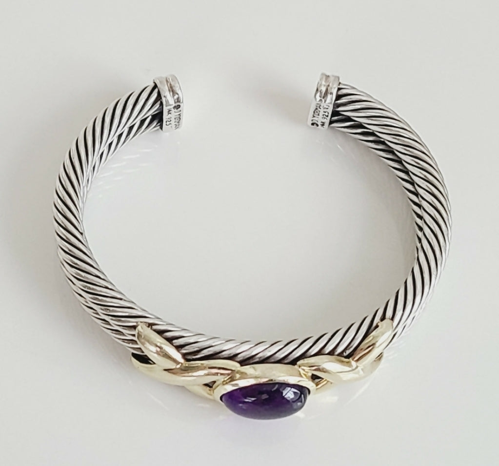 David Yurman 10mm Renaissance Double Gold X Amethyst Bracelet 