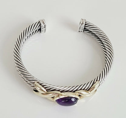 David Yurman 10mm Renaissance Double Gold X Amethyst Bracelet 