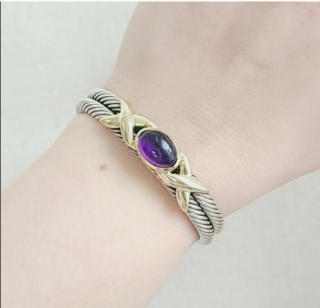David Yurman 10mm Renaissance Double Gold X Amethyst Bracelet 