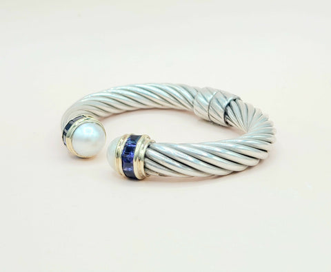 side view David Yurman 10mm Renaissance Pearl, Iolite & 14K Gold Bracelet