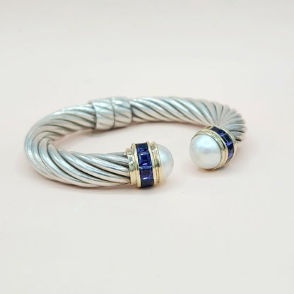 side view David Yurman 10mm Renaissance Pearl, Iolite & 14K Gold Bracelet