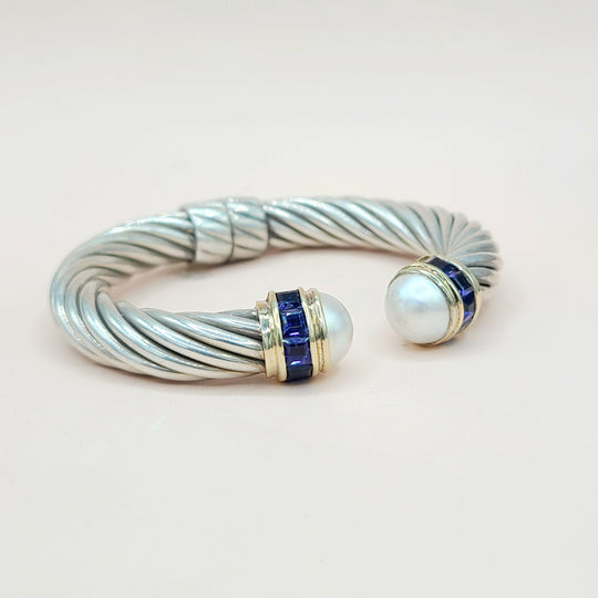 side view David Yurman 10mm Renaissance Pearl, Iolite & 14K Gold Bracelet