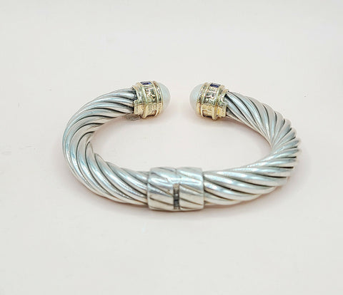side view David Yurman 10mm Renaissance Pearl, Iolite & 14K Gold Bracelet