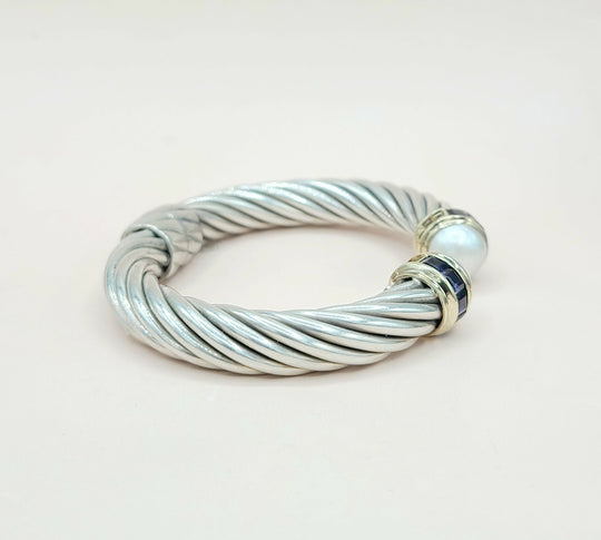 side view David Yurman 10mm Renaissance Pearl, Iolite & 14K Gold Bracelet