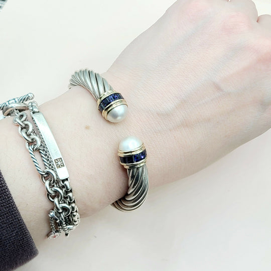 David Yurman 10mm Renaissance Pearl, Iolite & 14K Gold Bracelet 