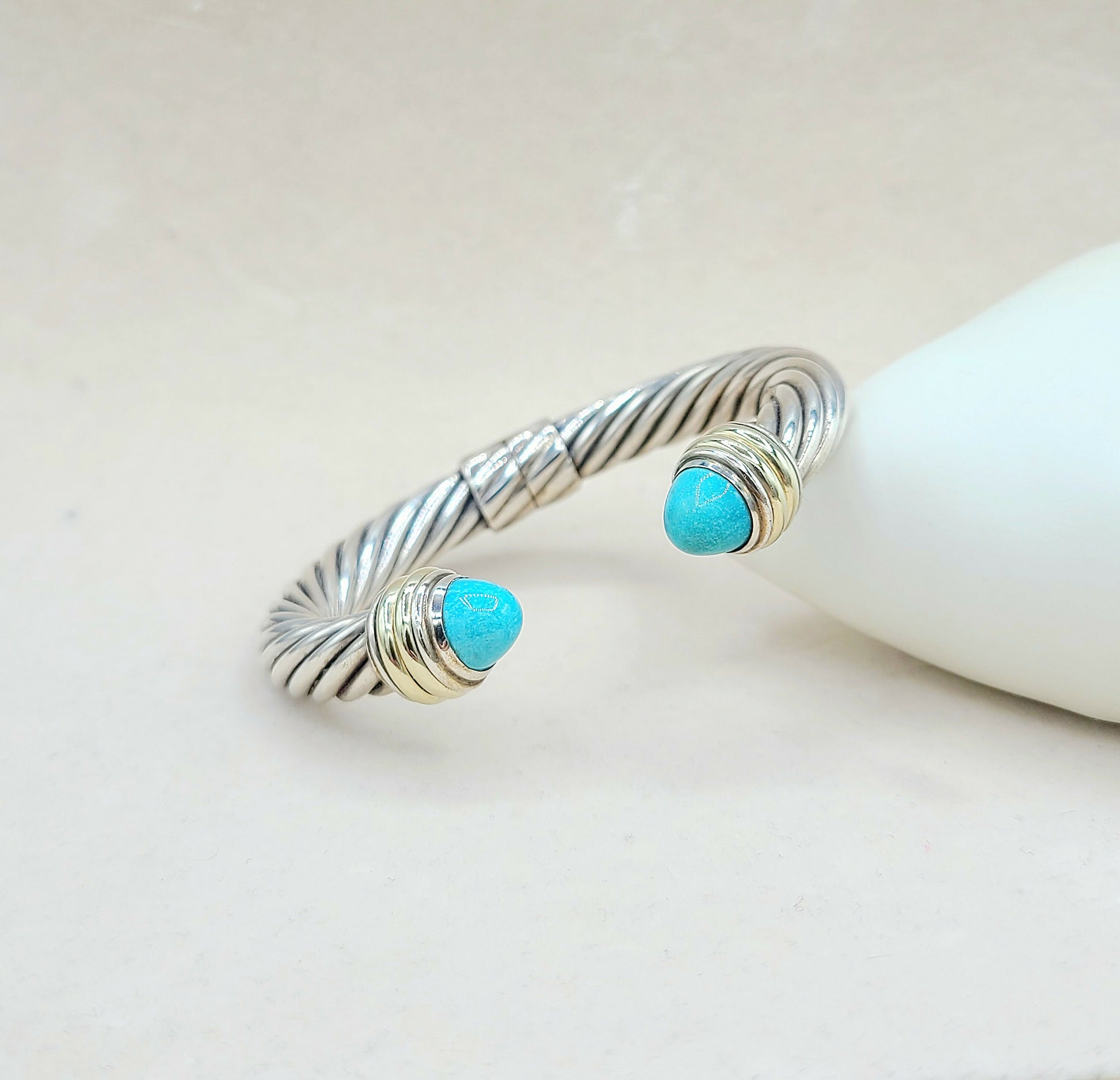 David Yurman 10mm Turquoise Silve Gold Bracelet