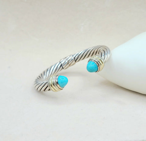  David Yurman 10mm Cable Turquoise Silve Gold Bracelet