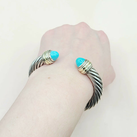  David Yurman 10mm Cable Turquoise Silve Gold Bracelet
