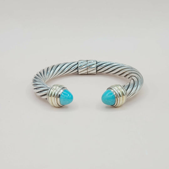  David Yurman 10mm Cable Turquoise Silve Gold Bracelet