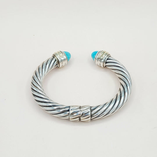  David Yurman 10mm Cable Turquoise Silve Gold Bracelet