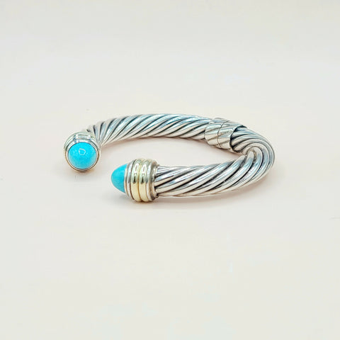  David Yurman 10mm Cable Turquoise Silve Gold Bracelet