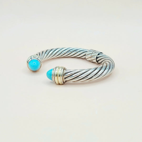  David Yurman 10mm Cable Turquoise Silve Gold Bracelet