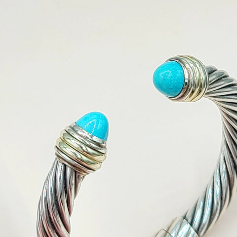  David Yurman 10mm Cable Turquoise Silve Gold Bracelet
