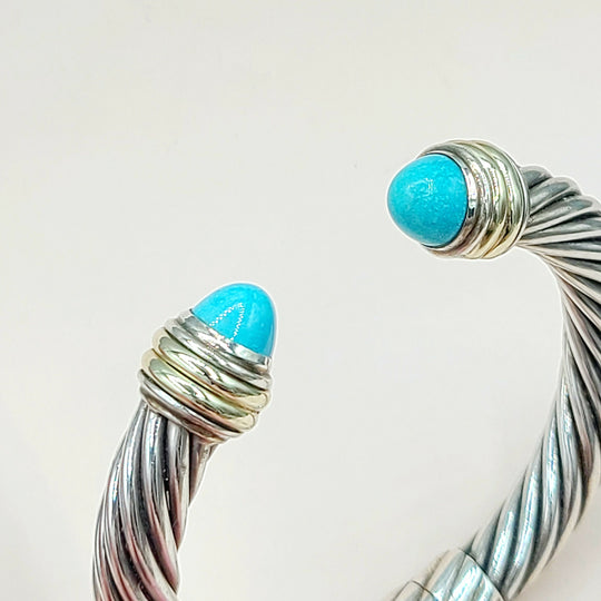  David Yurman 10mm Cable Turquoise Silve Gold Bracelet
