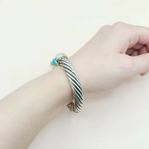  David Yurman 10mm Cable Turquoise Silve Gold Bracelet