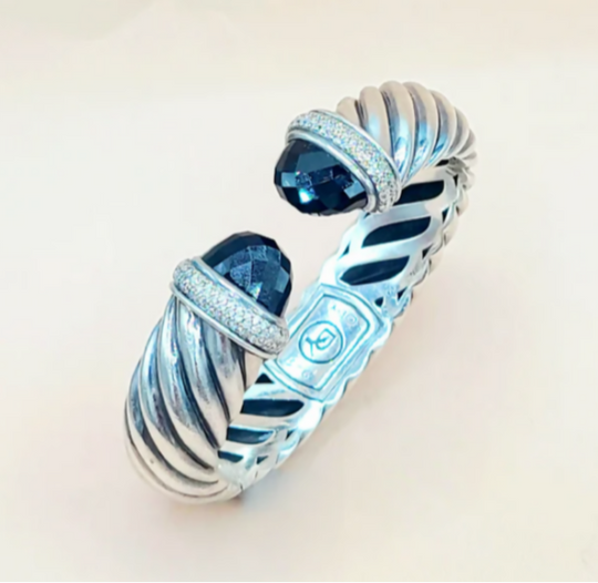  David Yurman 15mm Waverly Black Onyx Diamond Bracelet
