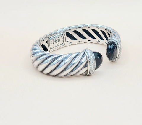  David Yurman 15mm Waverly Black Onyx Diamond Bracelet