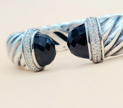  David Yurman 15mm Waverly Black Onyx Diamond Bracelet
